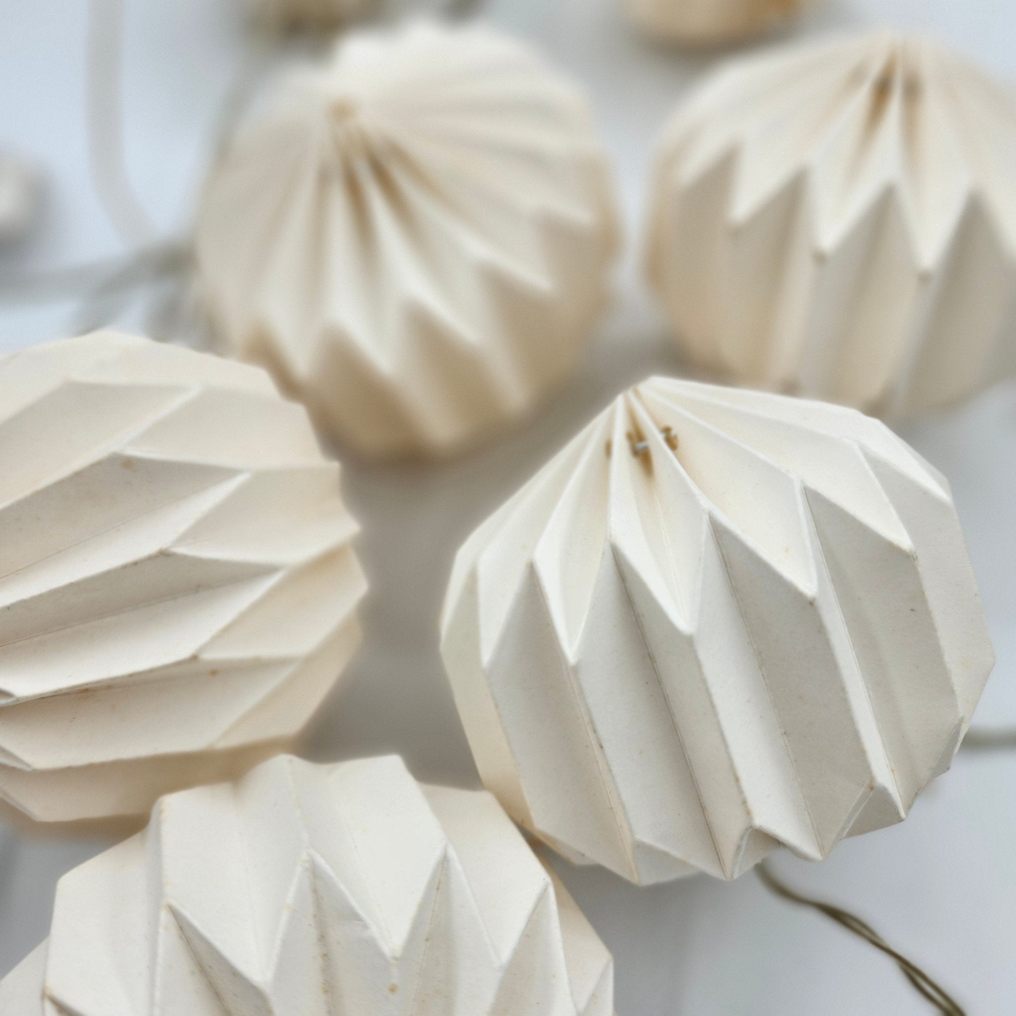 Paper light garland of ten origami baubles with LED lights, 2 m long