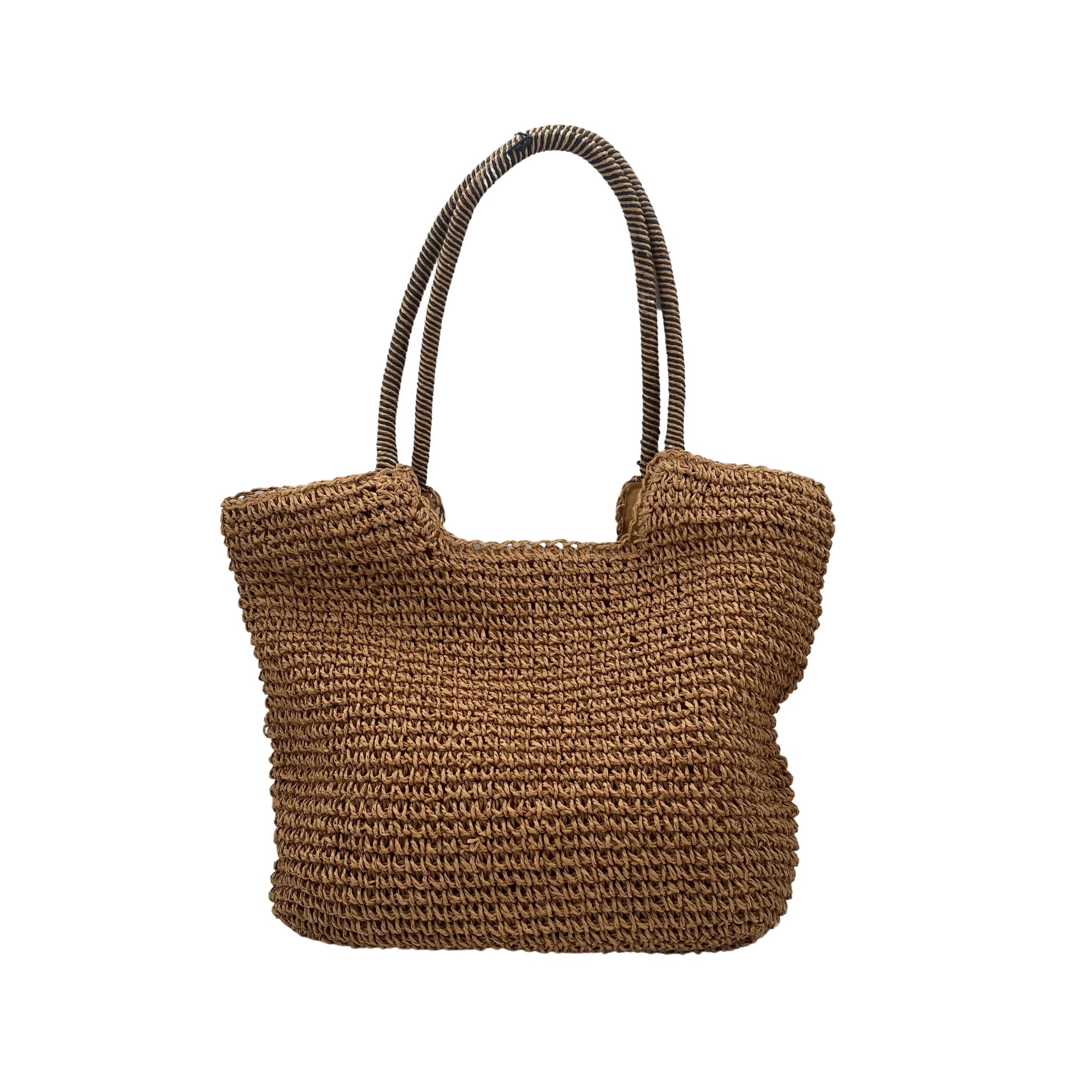 Plain raphia beach bag, handwoven in Vietnam, detail view