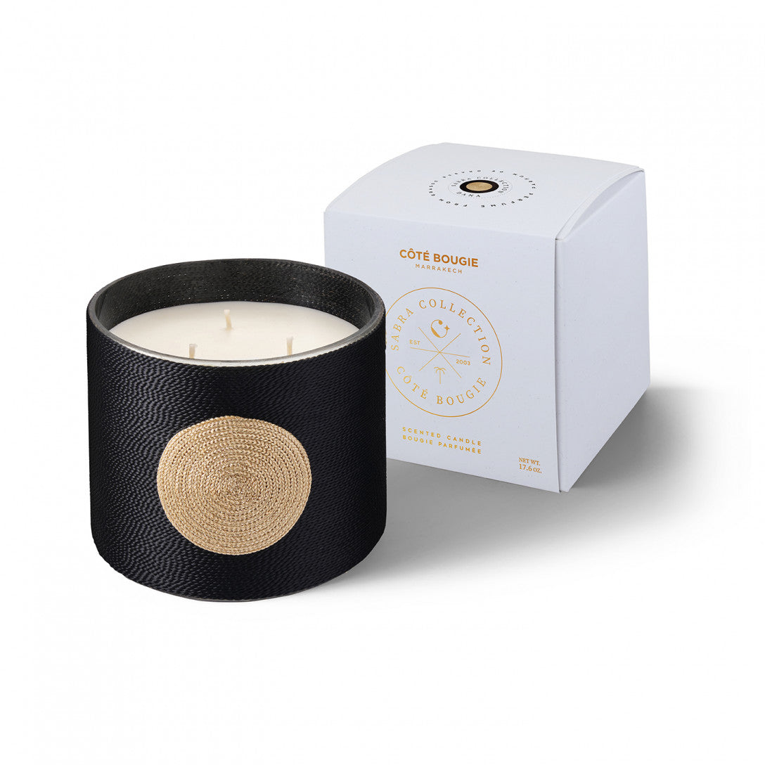 Sabra Dana Oud medium candle, black cactus silk, detail