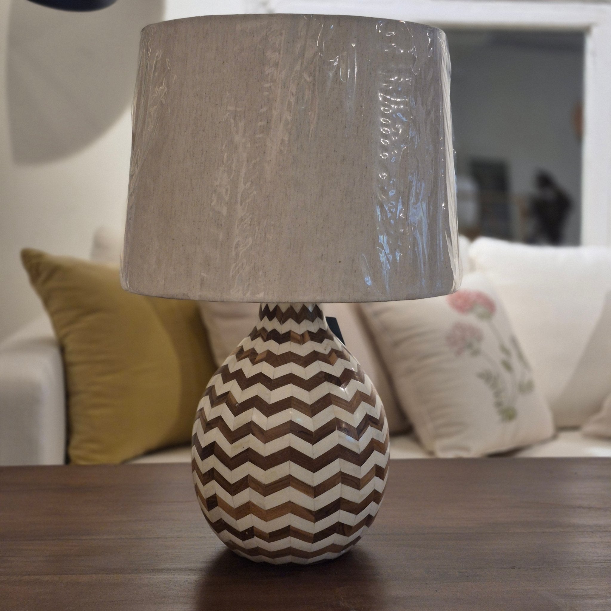 White linen lamp shade, simple contemporary design, suits any lamp