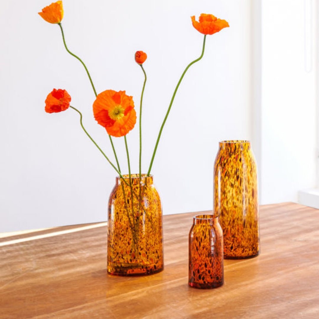 Otto hand-blown glass vase in amber with matte finish, 11 x 26cm
