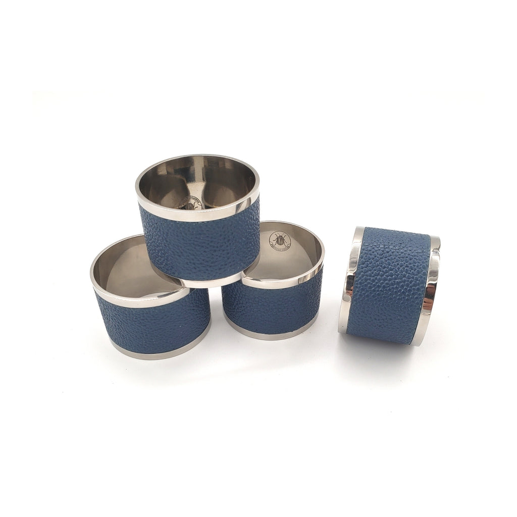 Napkin Ring Nile Blue Faux Shagreen set of 4