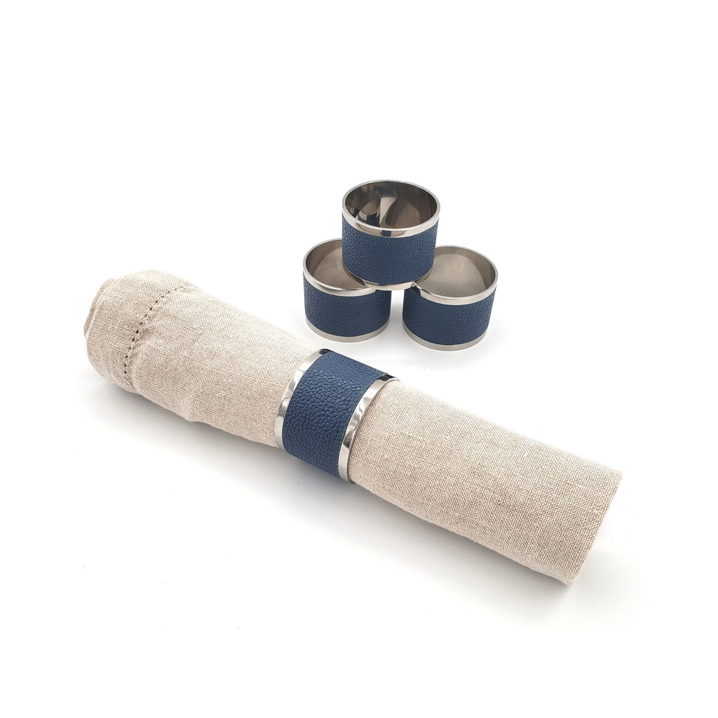 Napkin Ring Nile Blue Faux Shagreen set of 4