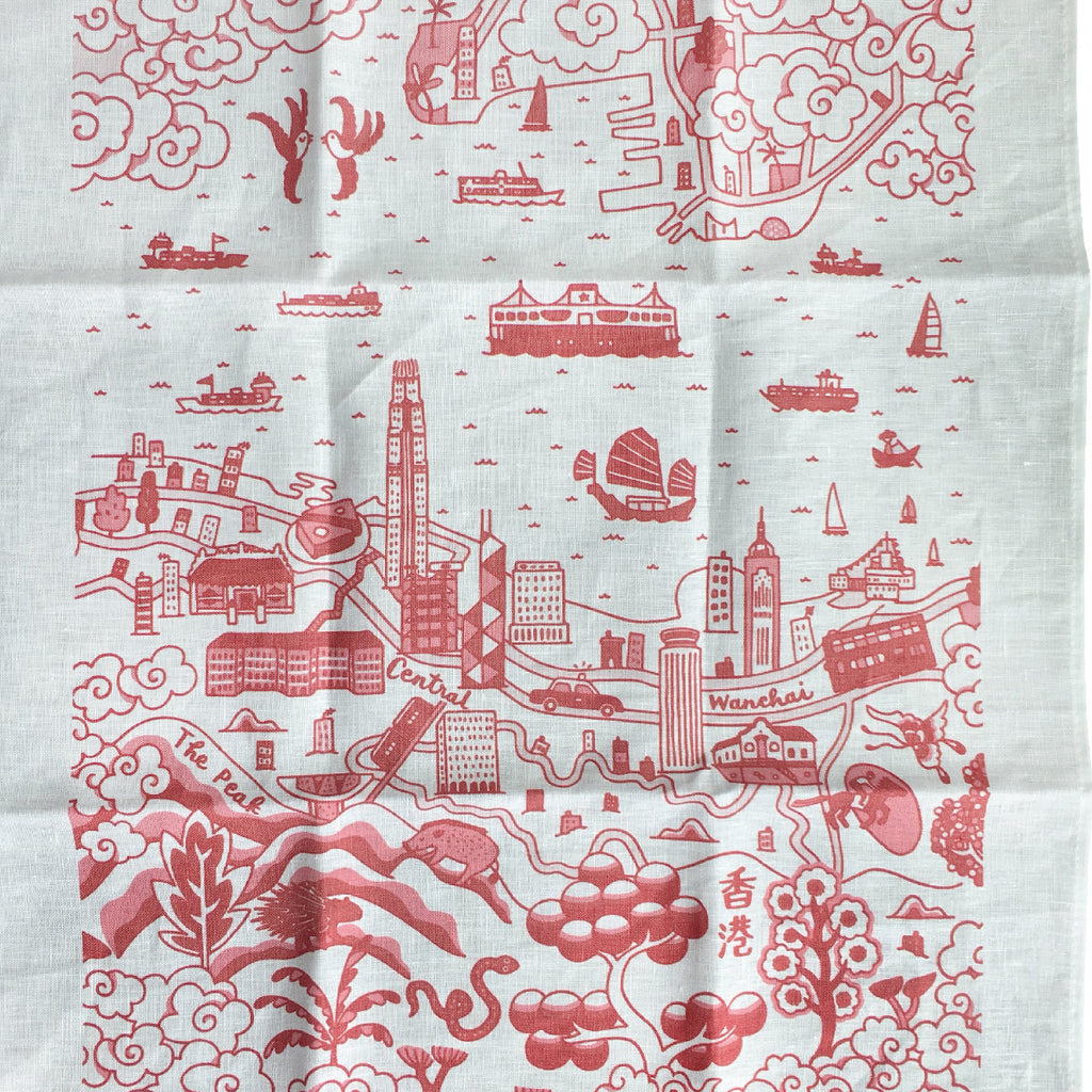 Faux Willow Series HK  Tea Towel Red - Faux, INSIDE Hong Kong