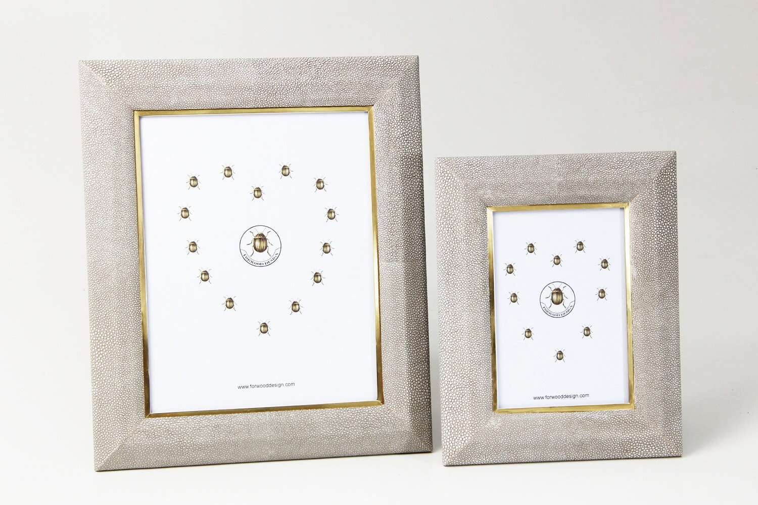 Bella photo frame in barley faux shagreen with brass trim, 5 x 7 or 8 x 10 inch, Forwood Design