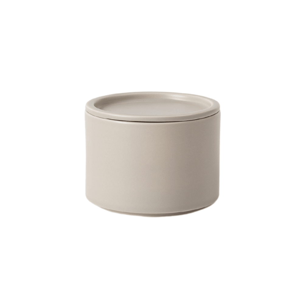Bower stackable ceramic canister in oyster, matte earthenware, 12.5 cm diameter, Citta, made in Portugal