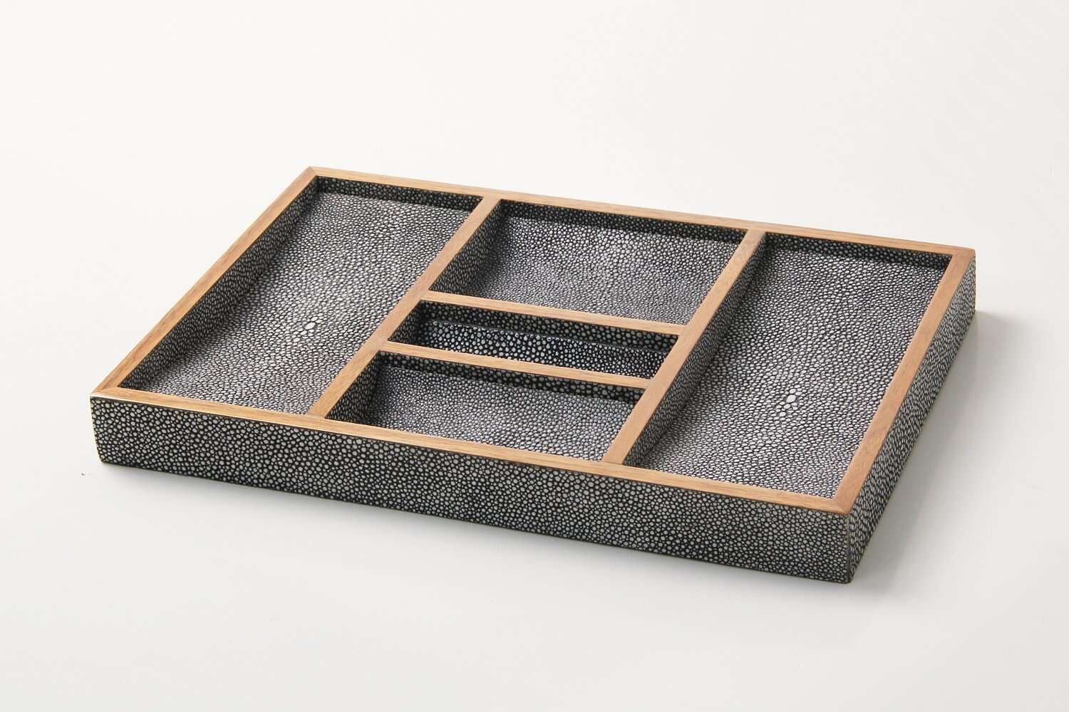 Bevin valet tray in charcoal faux shagreen by Forwood Design, 30 x 20 x 3 cm