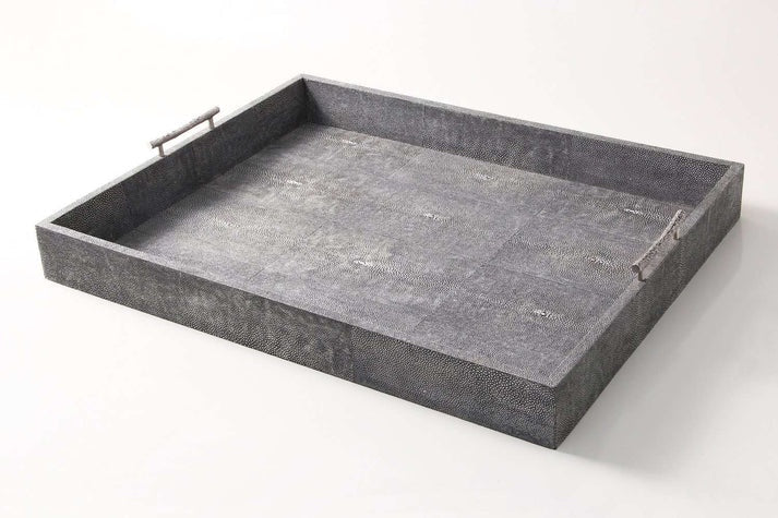 Charcoal faux shagreen rectangular tray by Forwood Design, large 61 x 48 x 9 cm