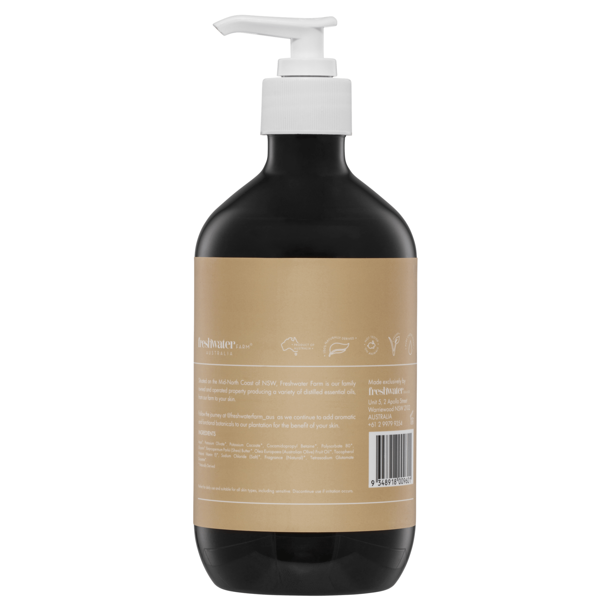 Shea butter castile hand wash, 500 ml, made in Australia, detail view