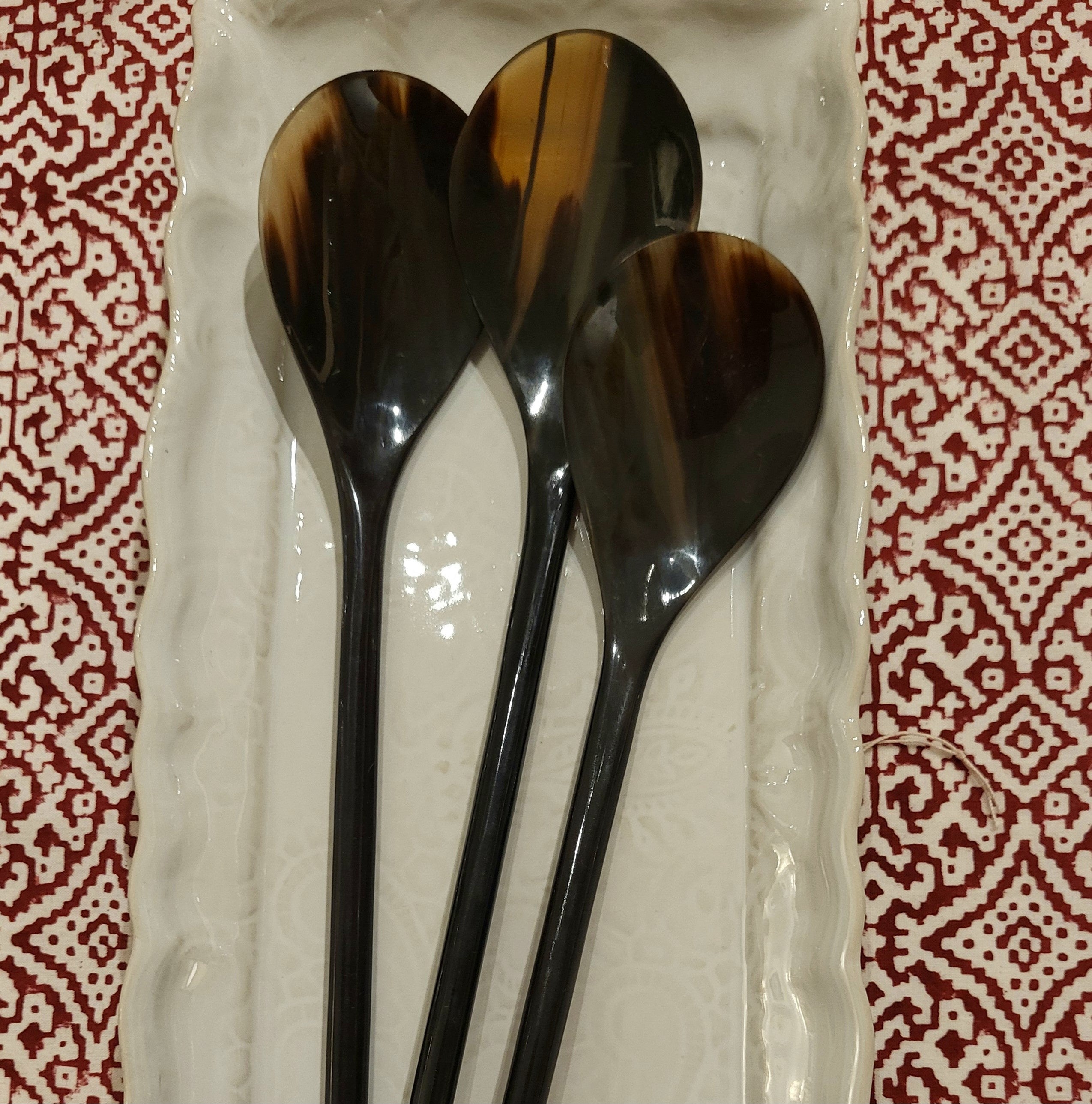 Handcrafted long horn spoon, 27.5 cm, for cooking, stirring and serving