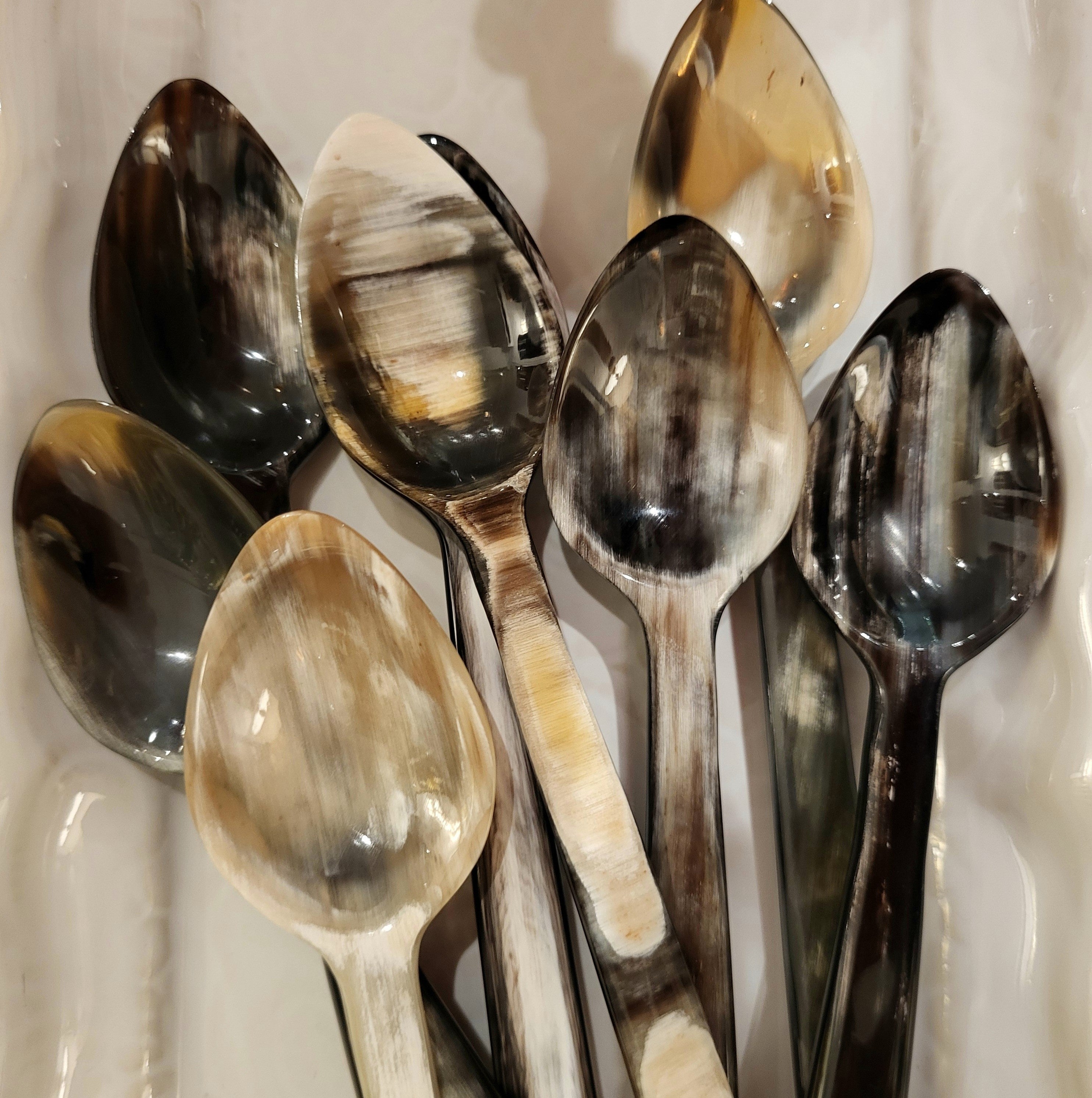 Handcrafted horn tea spoon, 15 cm, natural horn, unique table accent