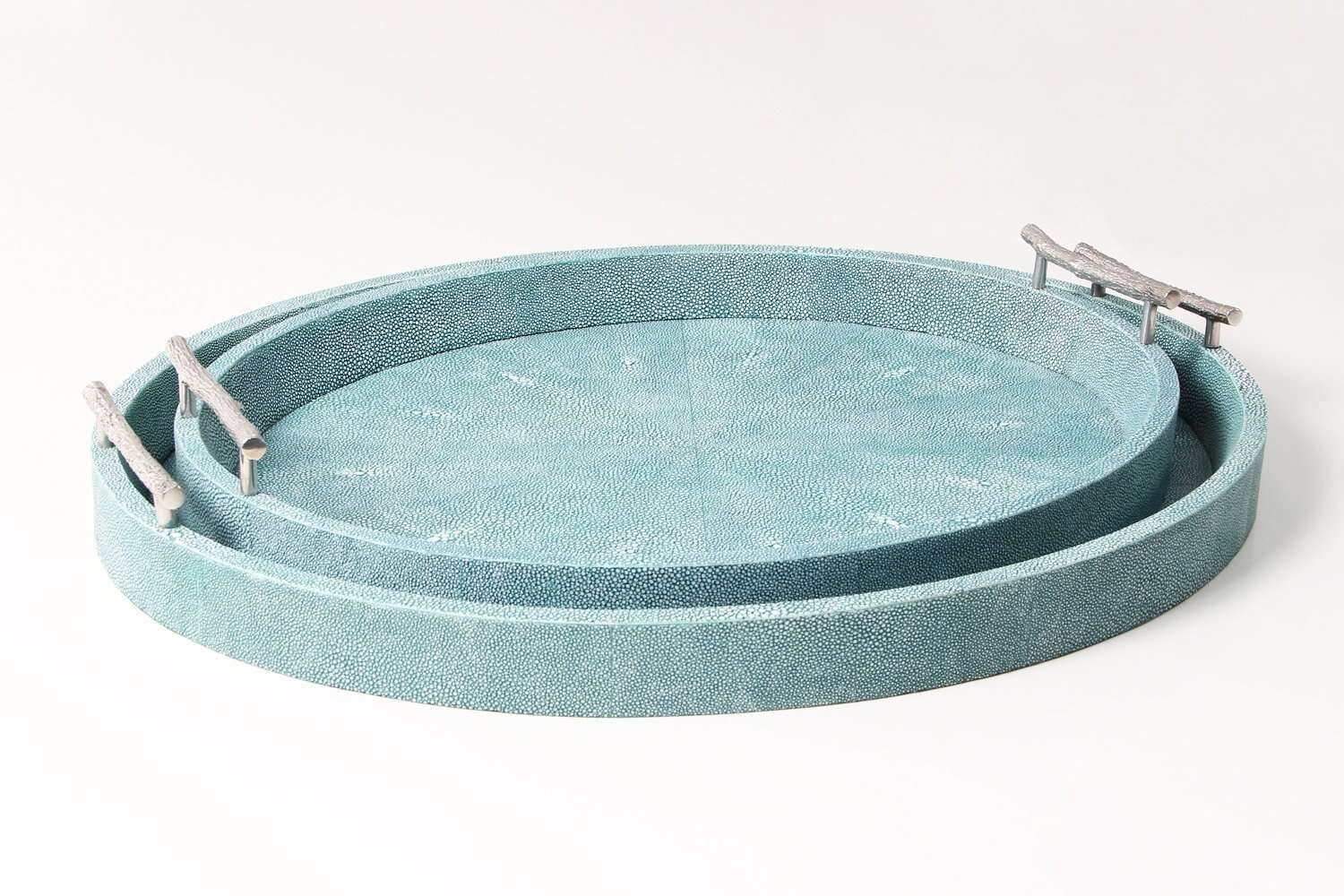 Teal faux shagreen oval serving tray, small size, 55 x 45 x 7 cm