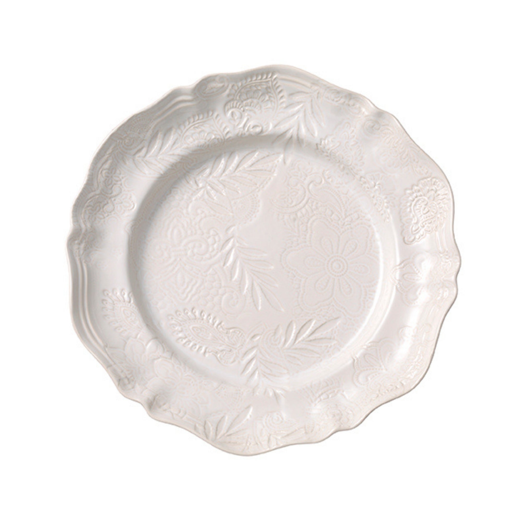 Large round serving dish in white, glazed ceramic, 34 cm diameter