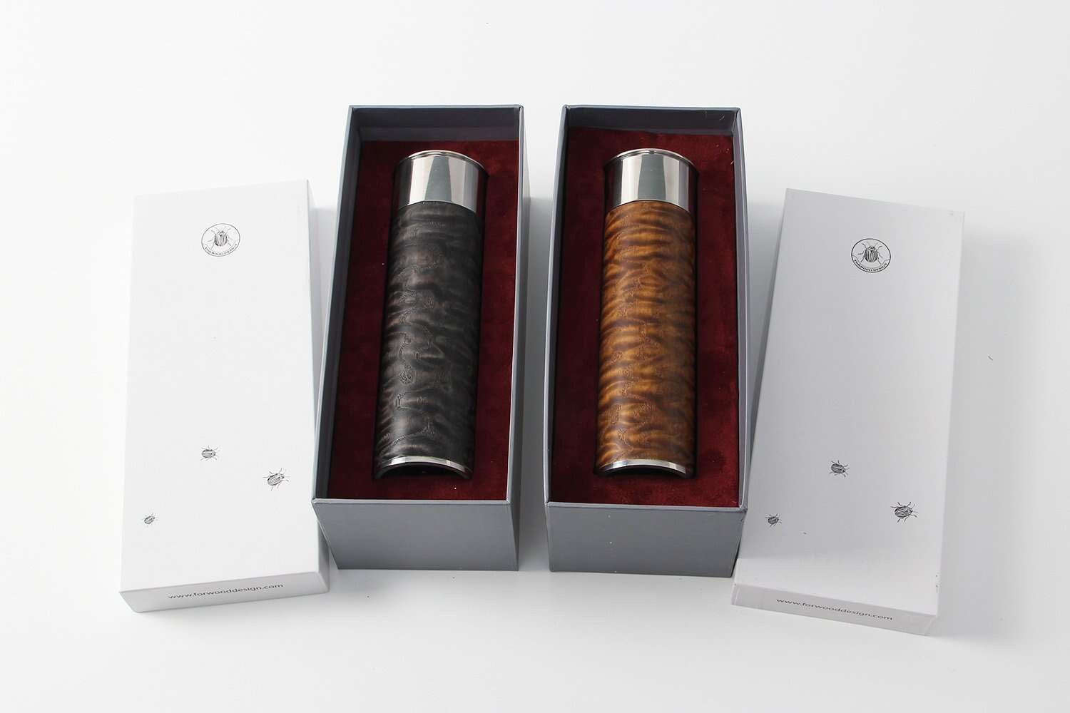 Tamo ash salt and pepper grinders with stainless steel fittings, set of 2, detail