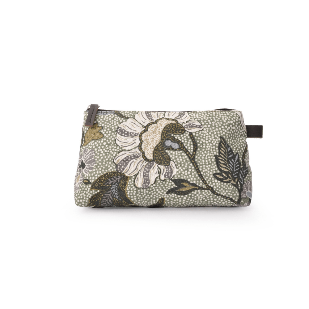 White Flower Linen Cosmetic Bag