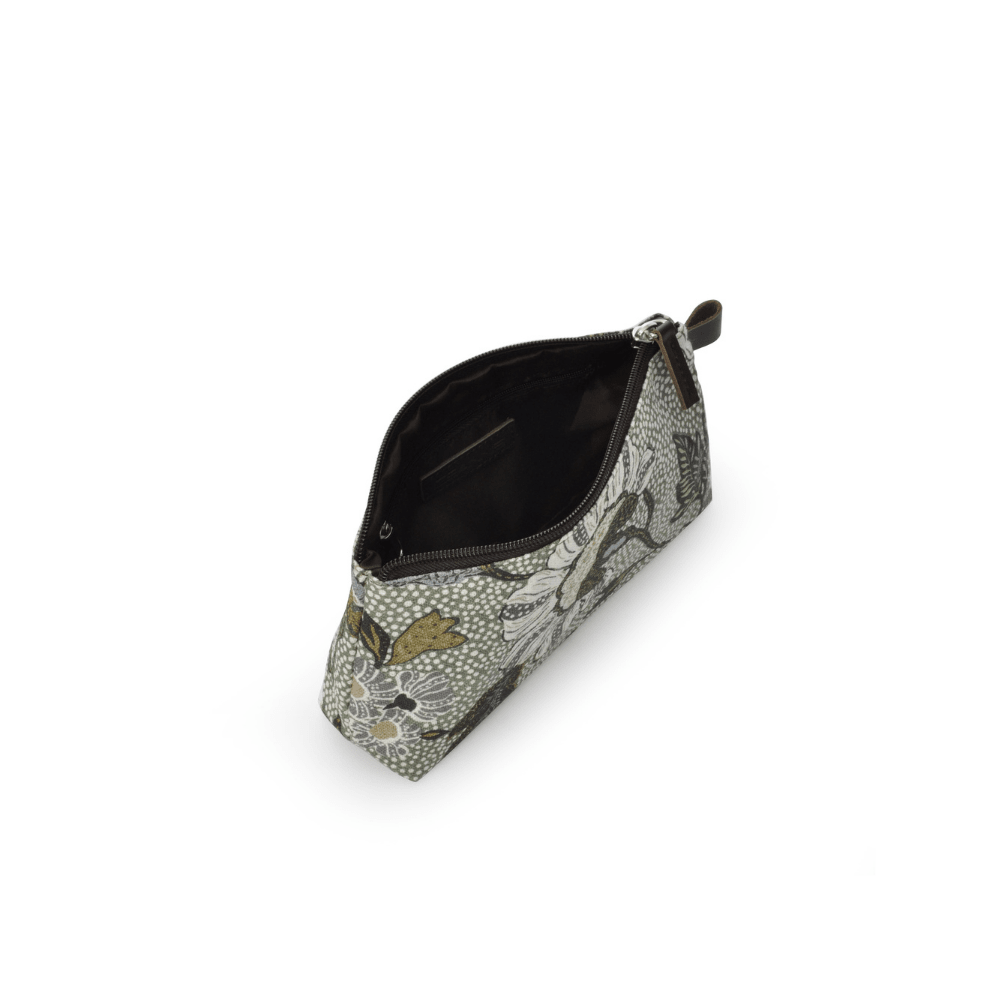 White Flower Linen Cosmetic Bag inside