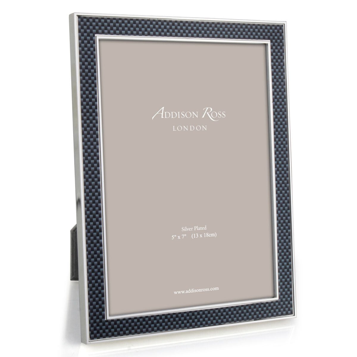 Grey carbon-fibre and silver-plate photo frame by Addison Ross, 4 x 6 or 5 x 7 inch