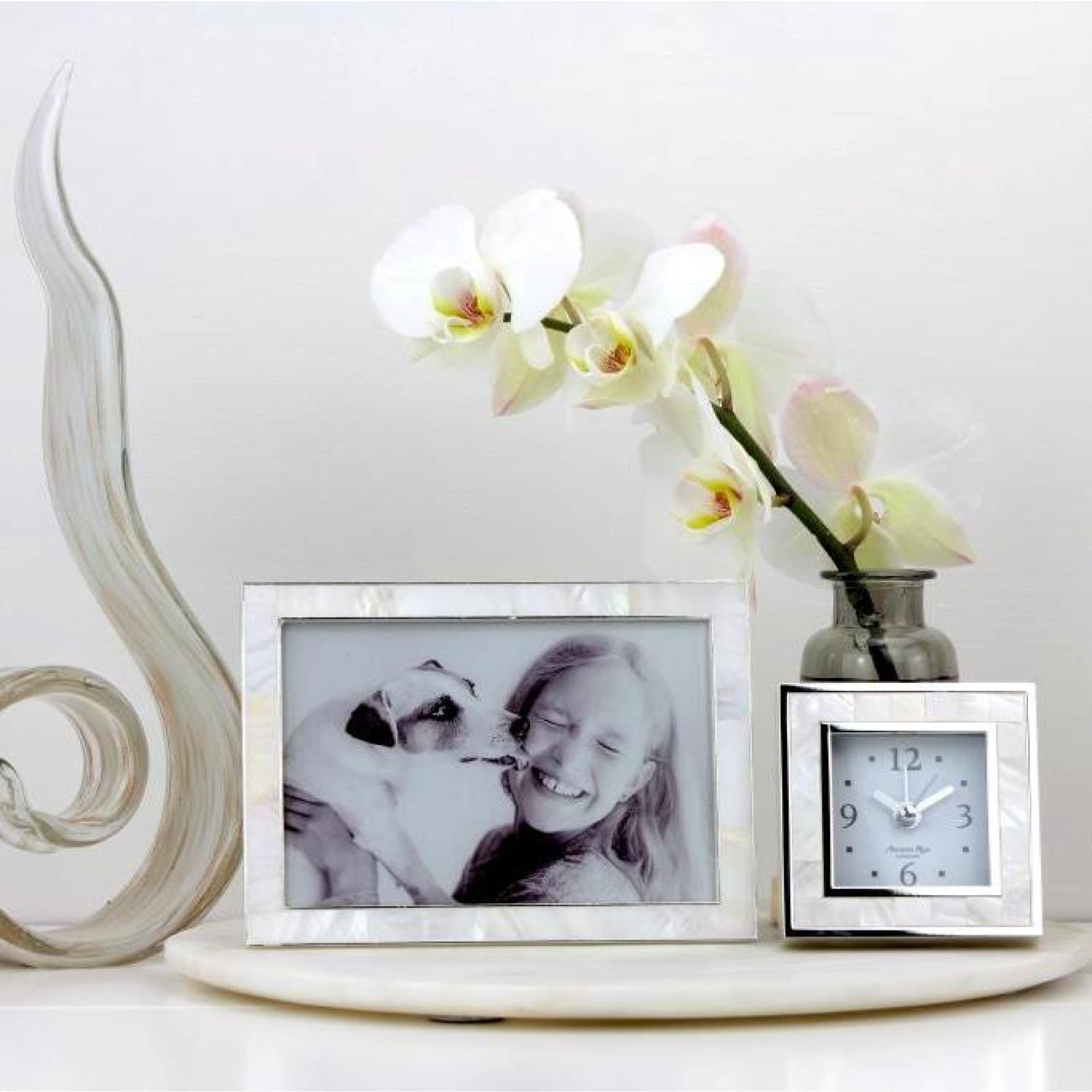 Addison Ross Mother of Pearl & Silver alarm clock