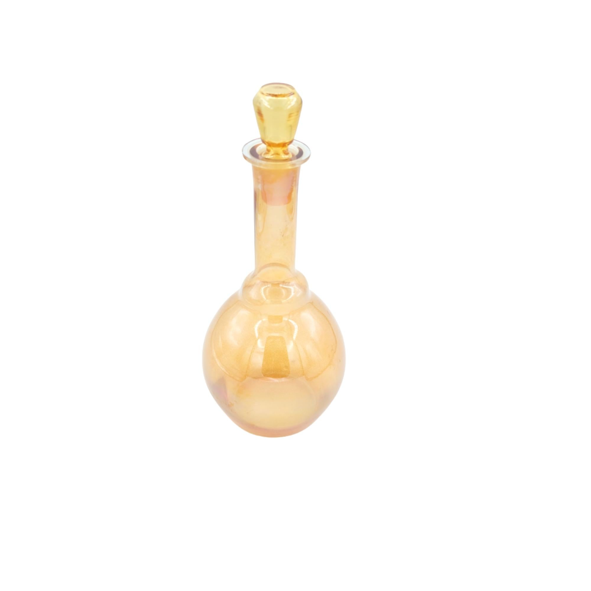 Amber and gold hand-blown glass bottle, unique vintage piece