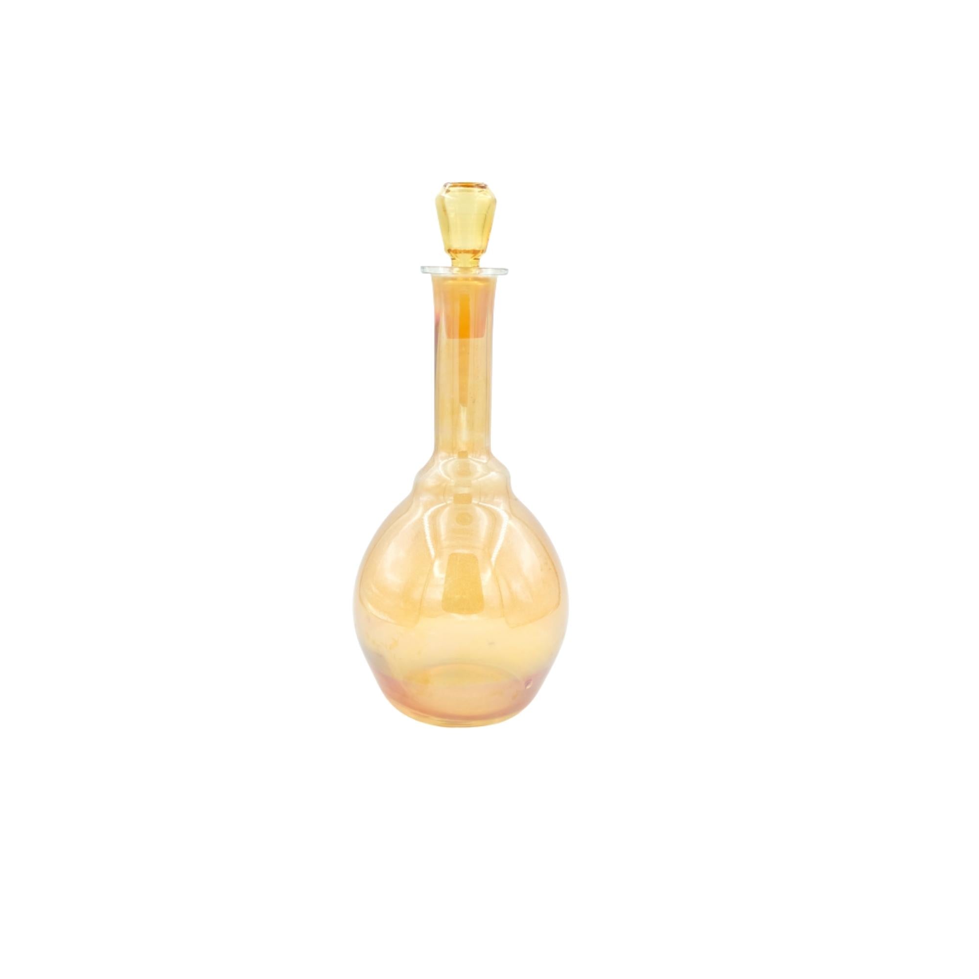 Amber and gold mouth-blown glass bottle, vintage Central European decor