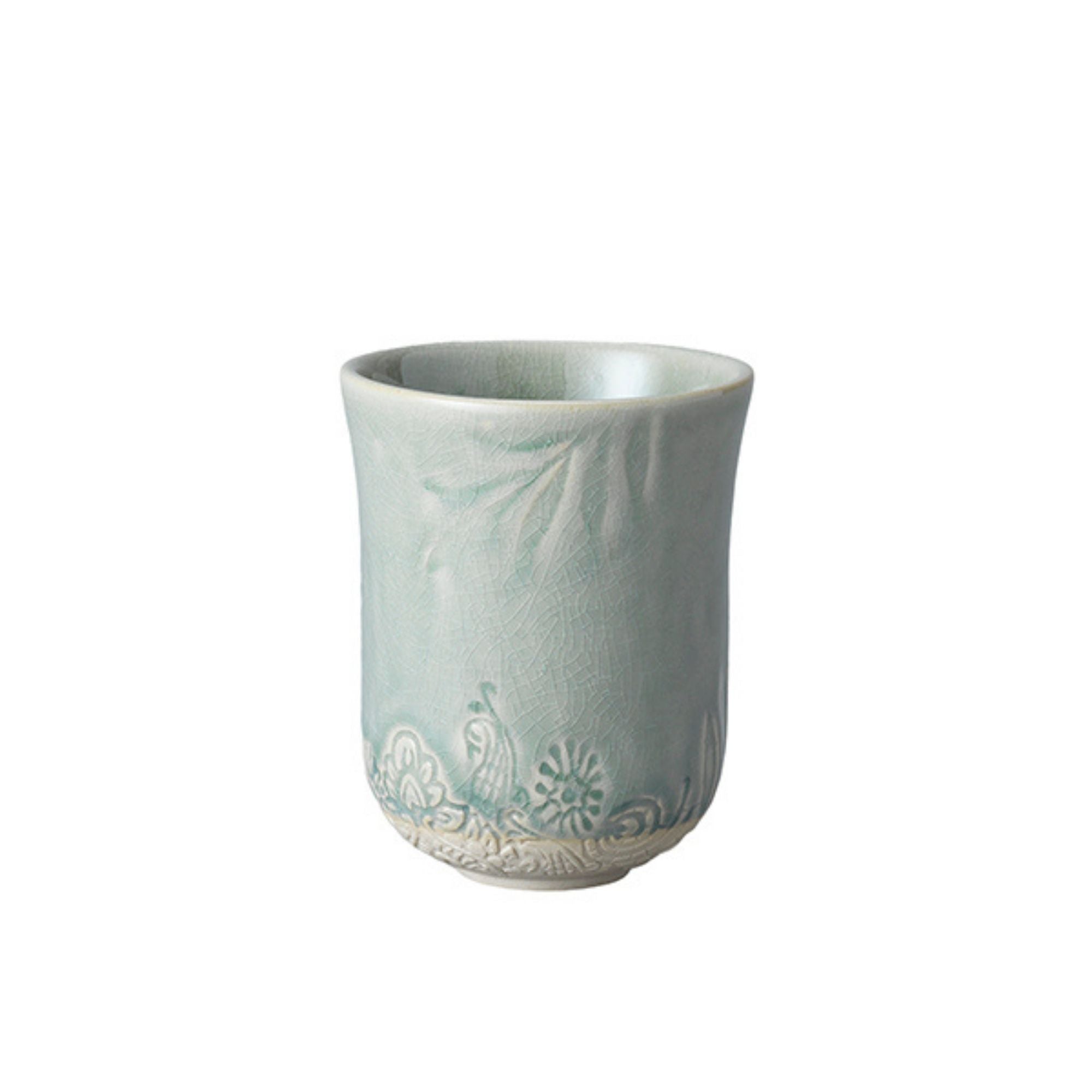 Antique ceramic latte cup, white stoneware, detail view