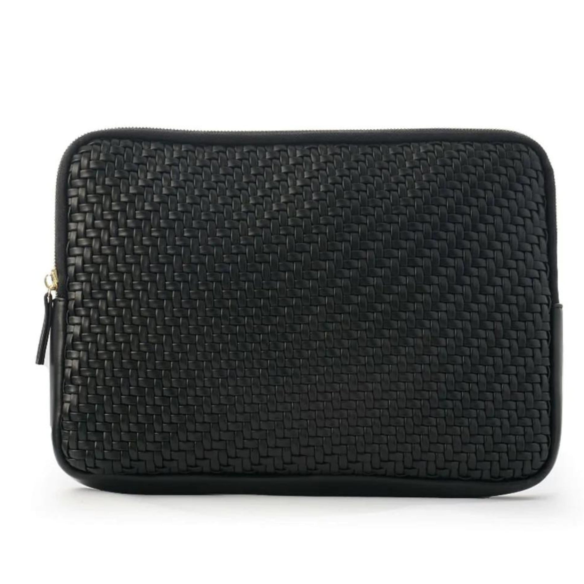 Black braided laptop case with a gold zip, Ceannis