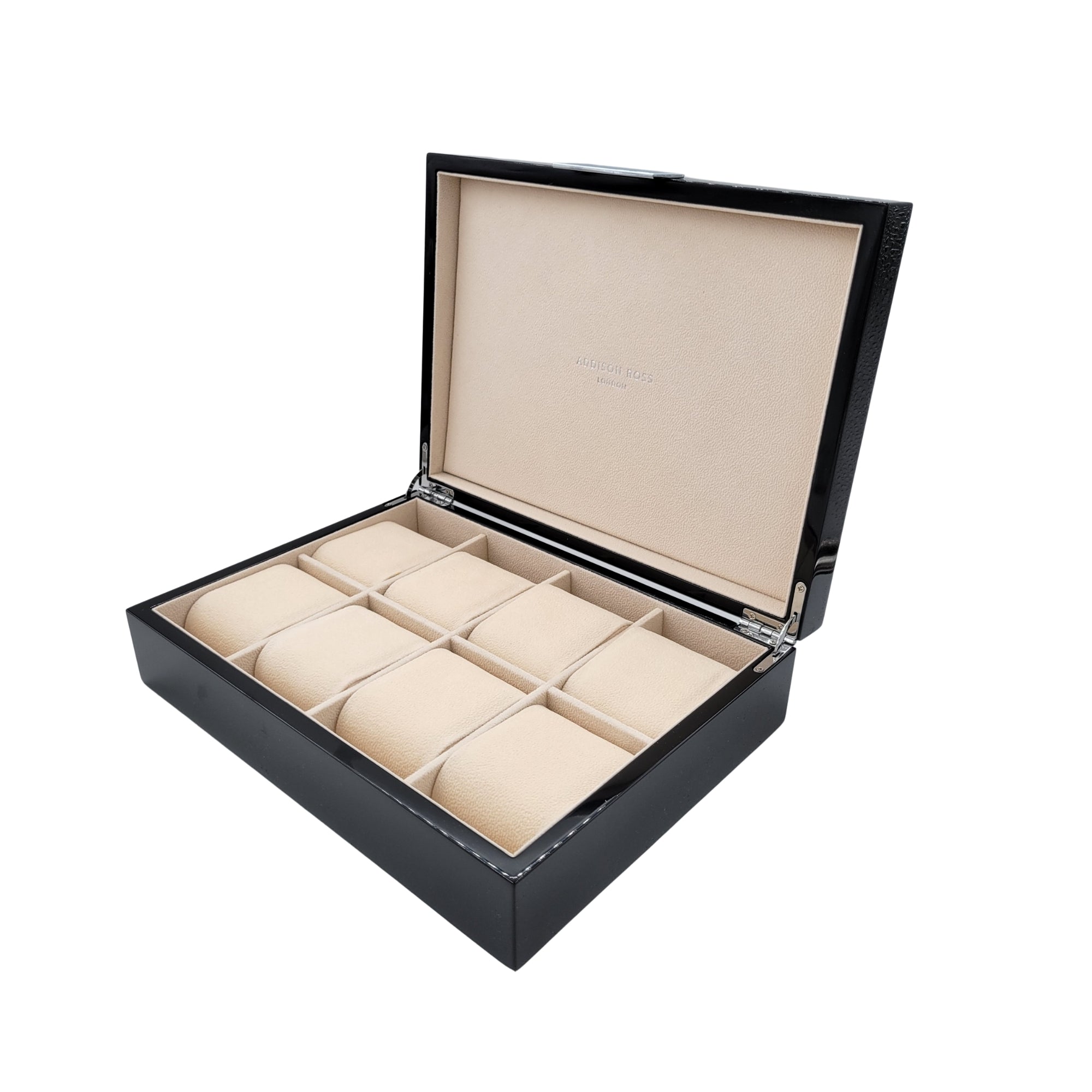 Black lacquer watch box with eight watch compartments