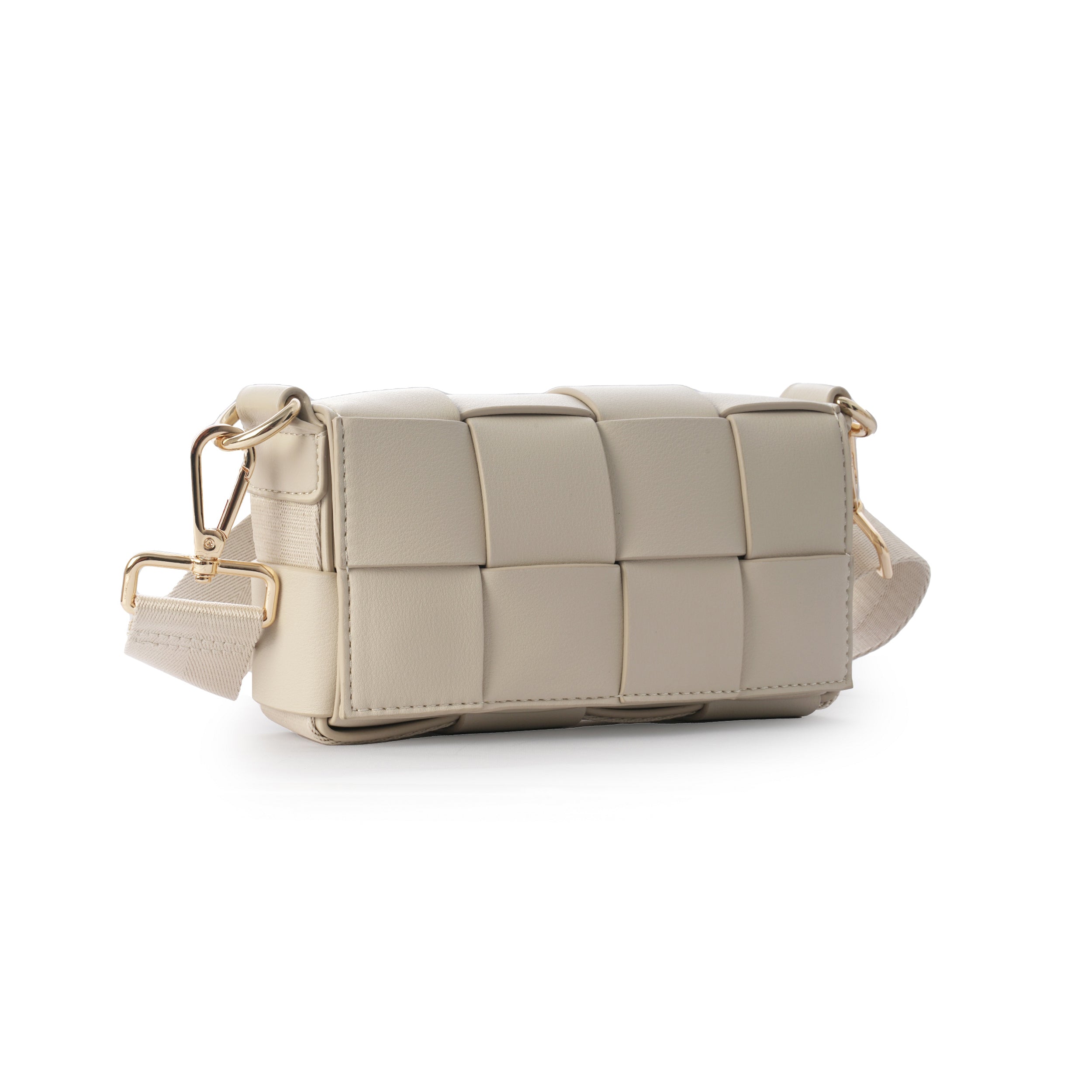 Grey braided shoulder bag with a hidden magnet closure