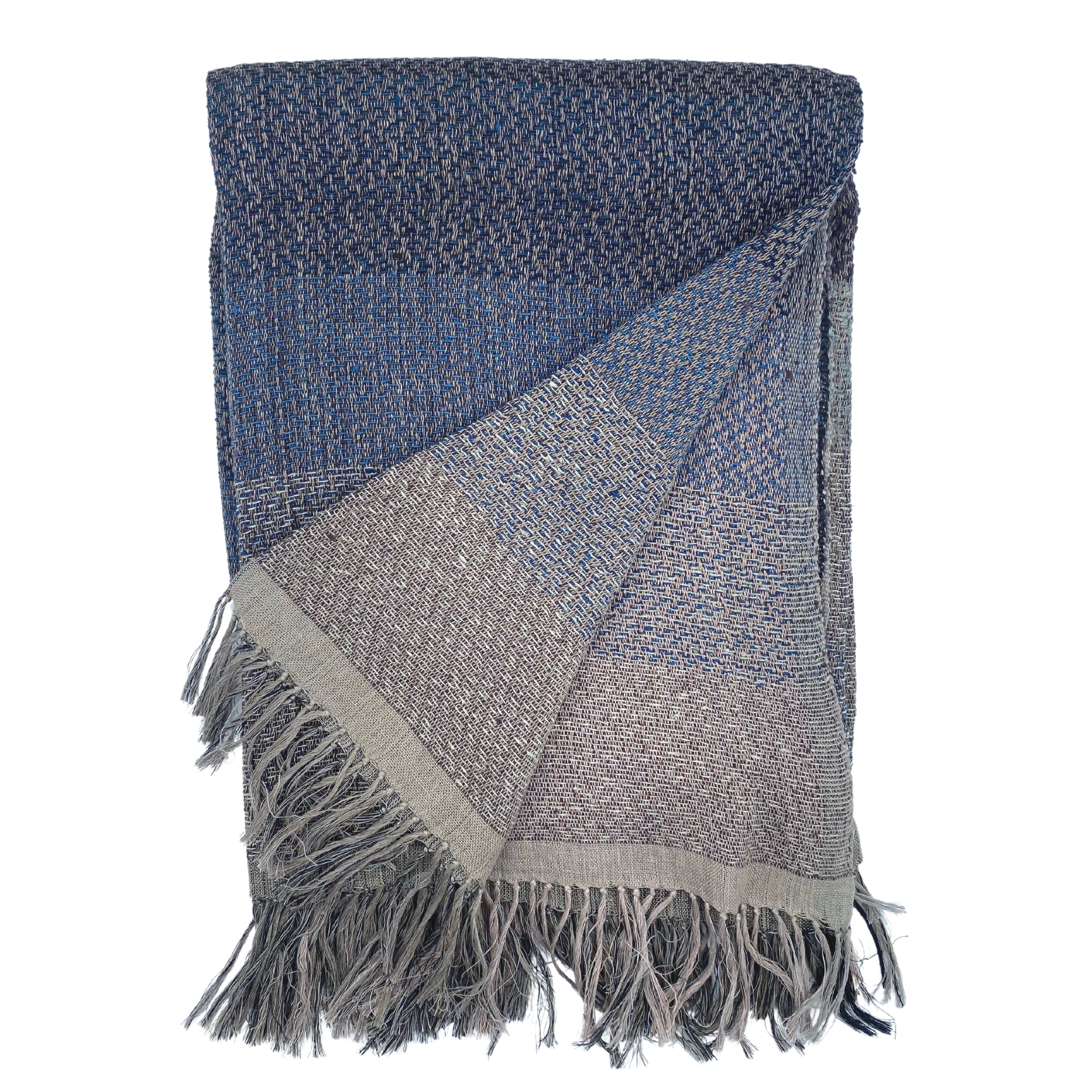 Cappuccino and sesame striped handwoven throw, silk and linen, detail