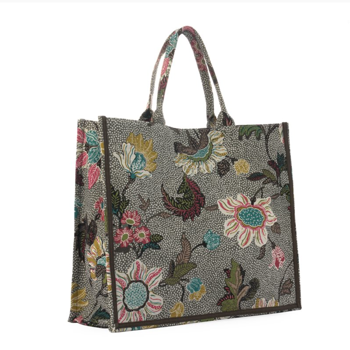 Ceannis grey flower linen shopper, interior organiser with zipped pocket