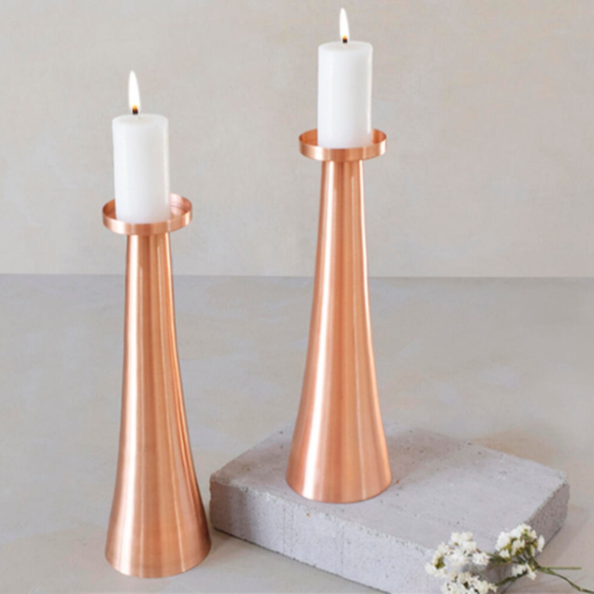 Copper monolith taper candle holder