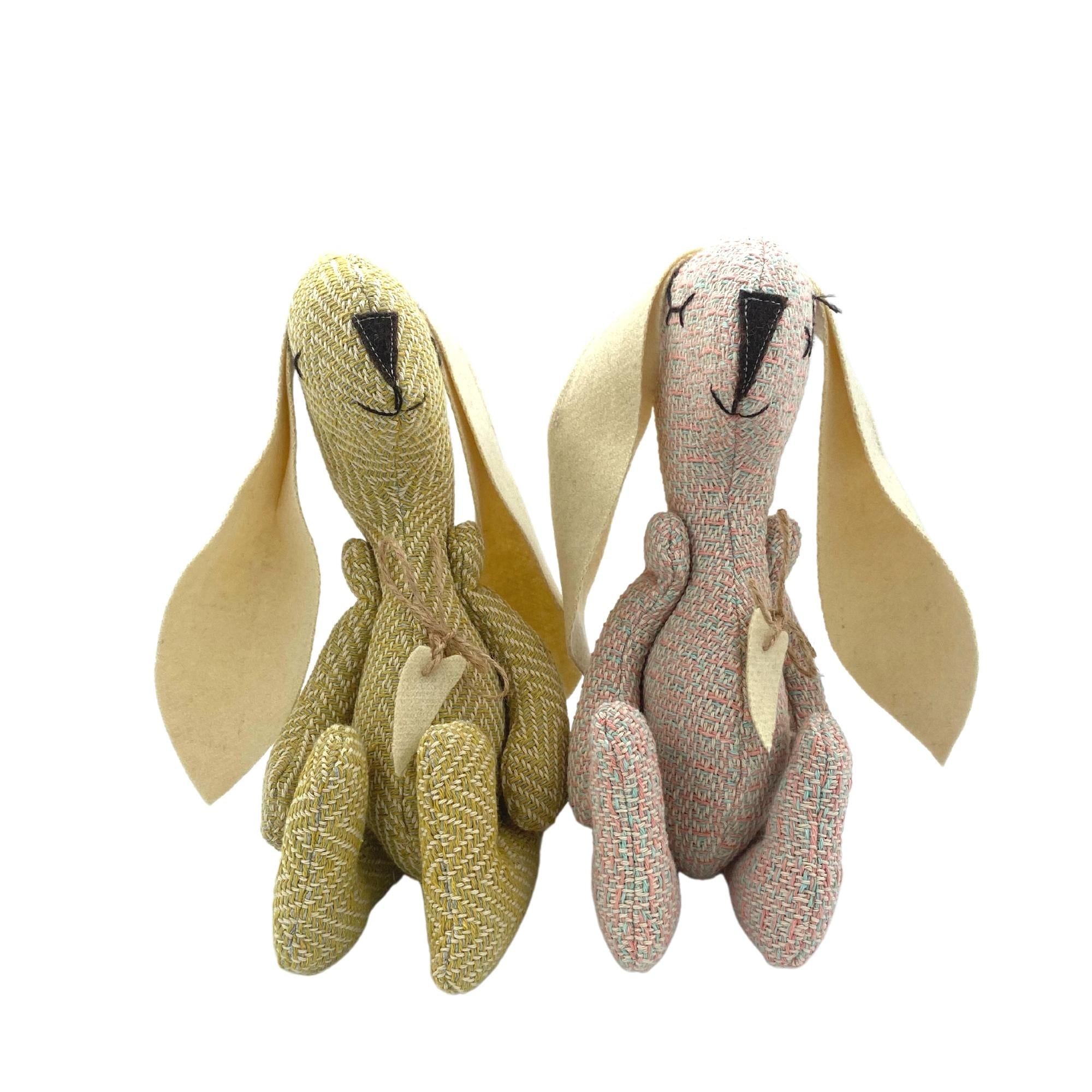 Cuddly wool rabbit with mixed patterns