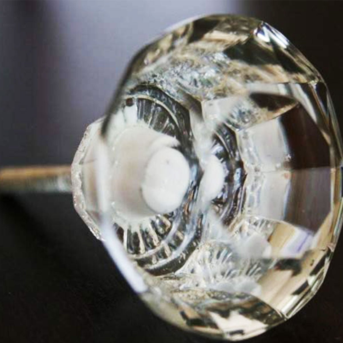Large faceted clear glass door knob, 60 mm