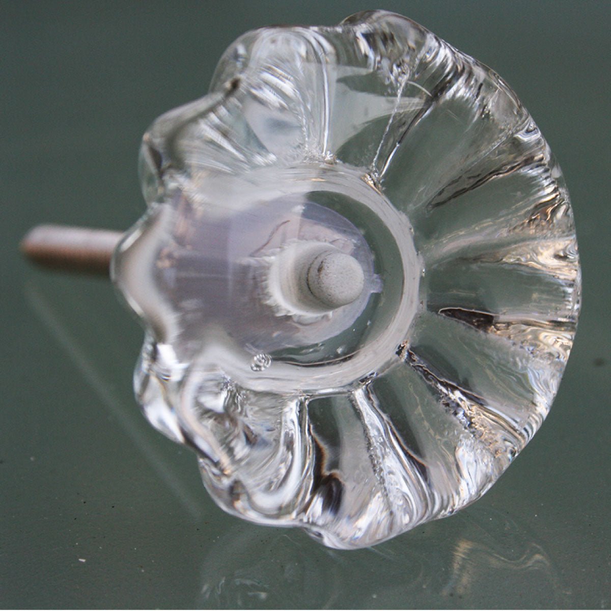 Set of 2 small clear glass flower door knobs, 40 mm