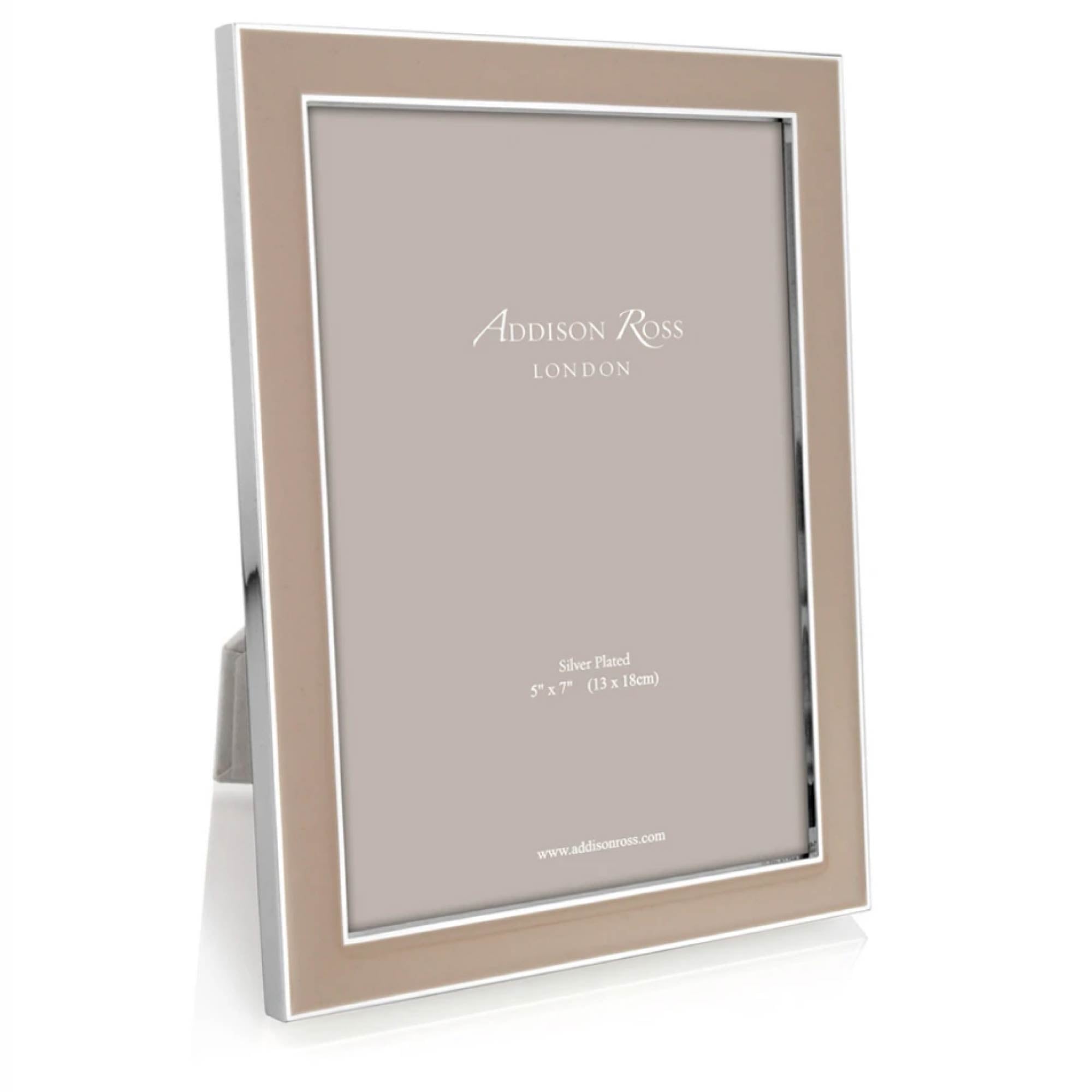 Enamel frame in cappuccino by Addison Ross, 4 x 6 or 5 x 7 inch, silver plate with grey velvet back