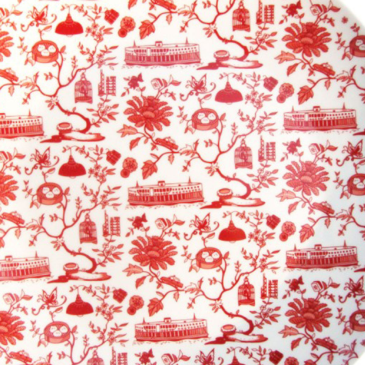 Faux Hong Kong Toile Series Plate Red
