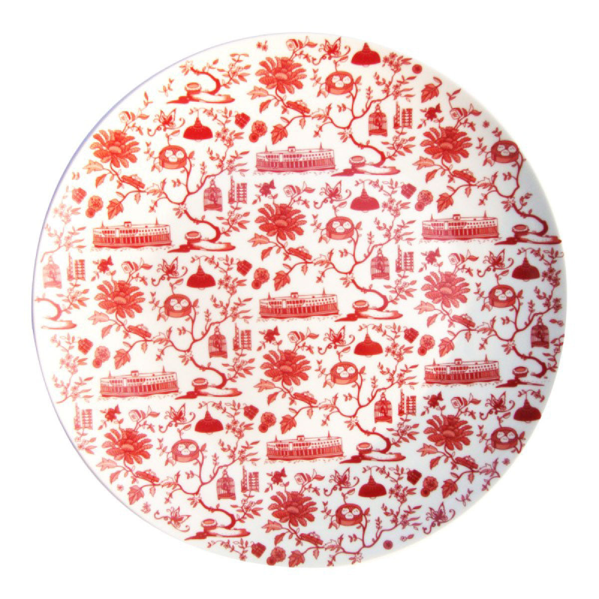Faux Hong Kong Toile Series Plate Red