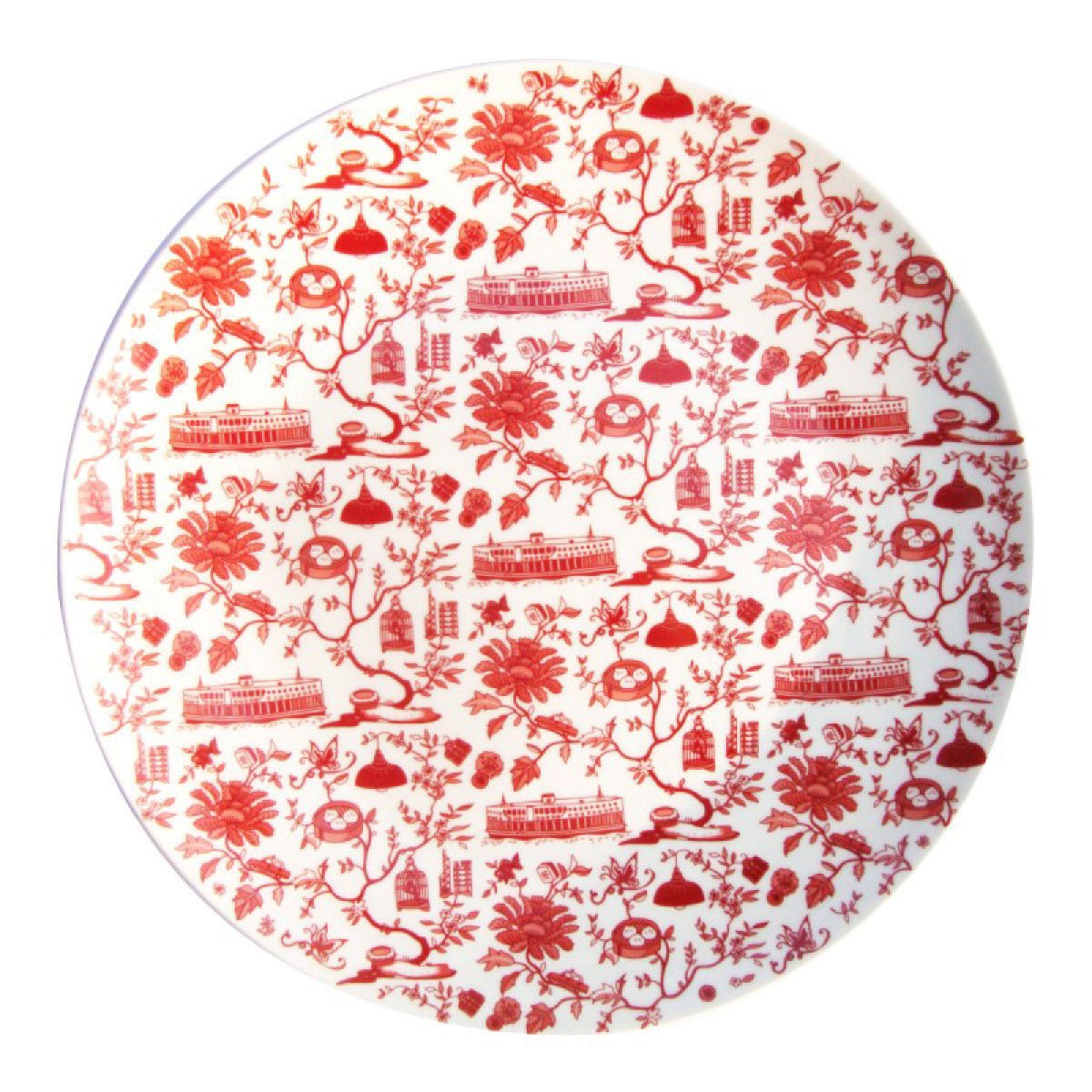 Faux Hong Kong Toile Series Plate Red