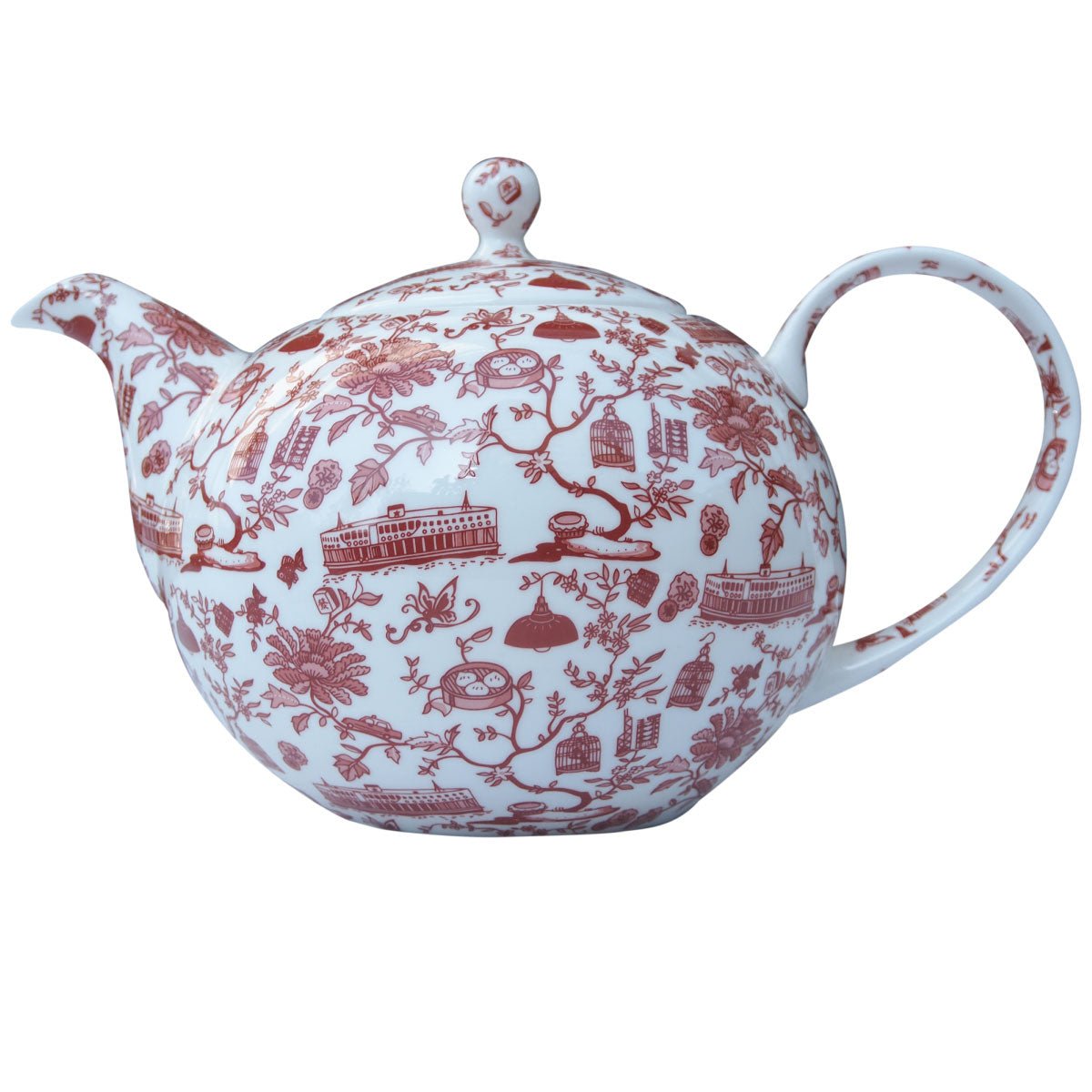 Faux Hong Kong Toile Series Tea Pot Red