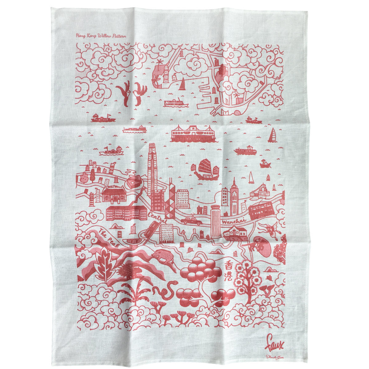 Faux Willow Series HK Tea Towel Red
