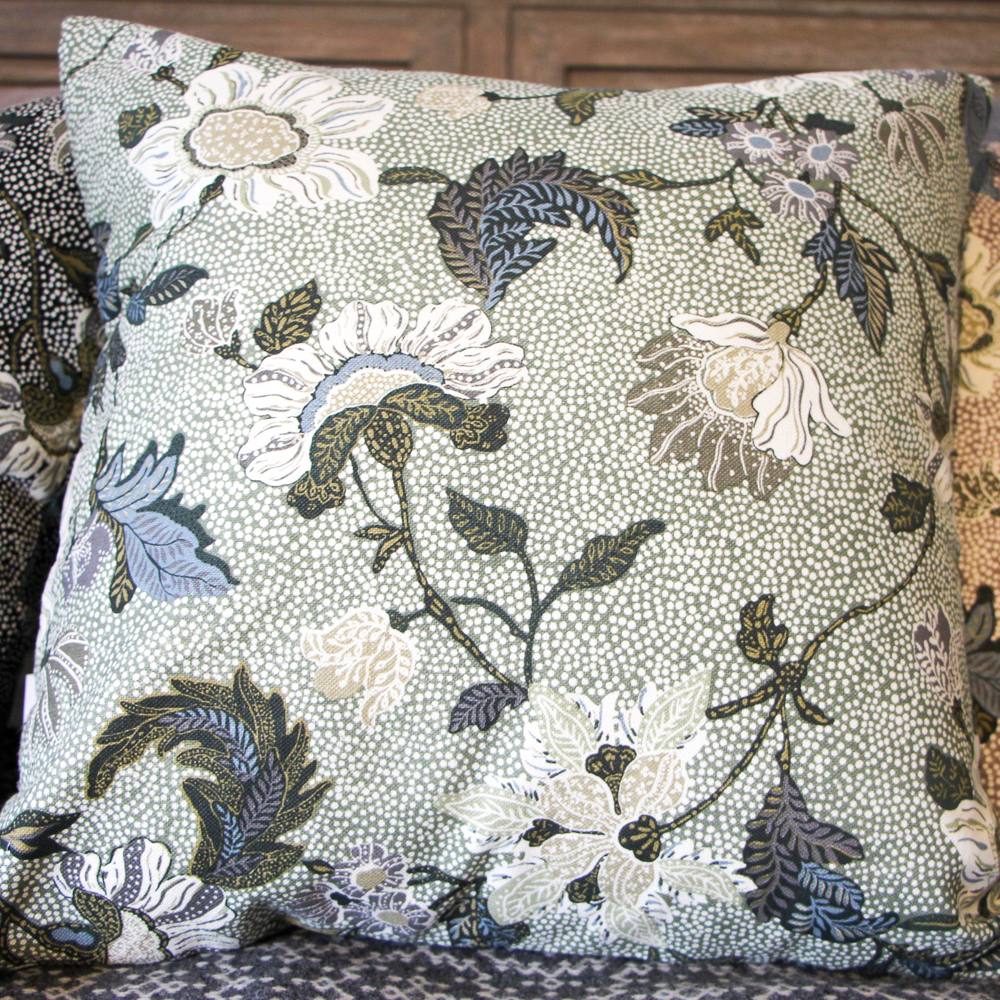 Flower Linen cushion cover in soft green, Ceannis