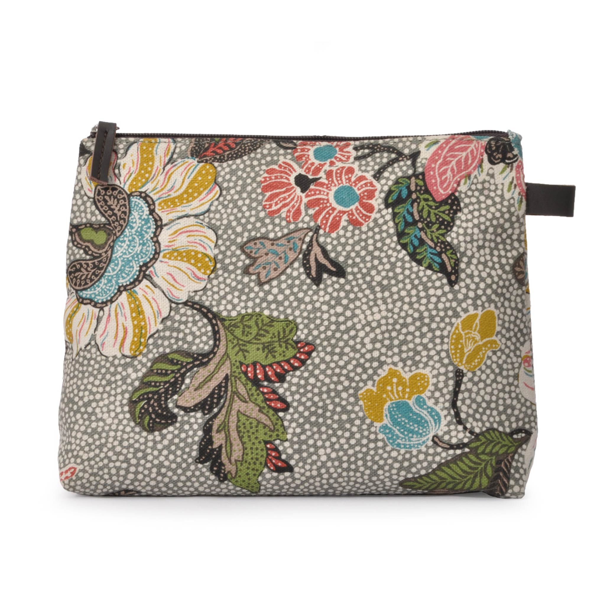 Flower Linen wash bag in grey with a zip