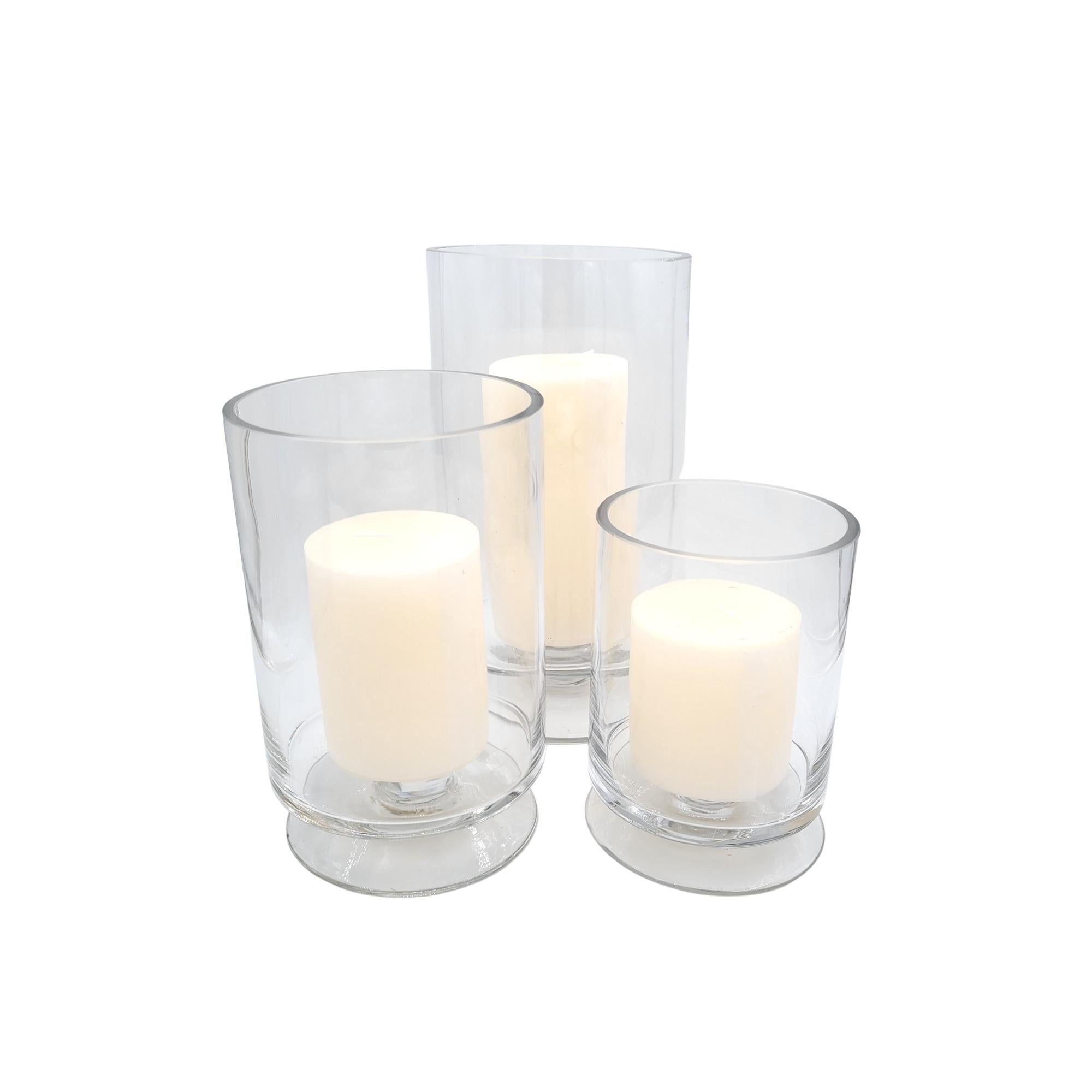 Glass hurricane candle lamps, set of three, candle not included