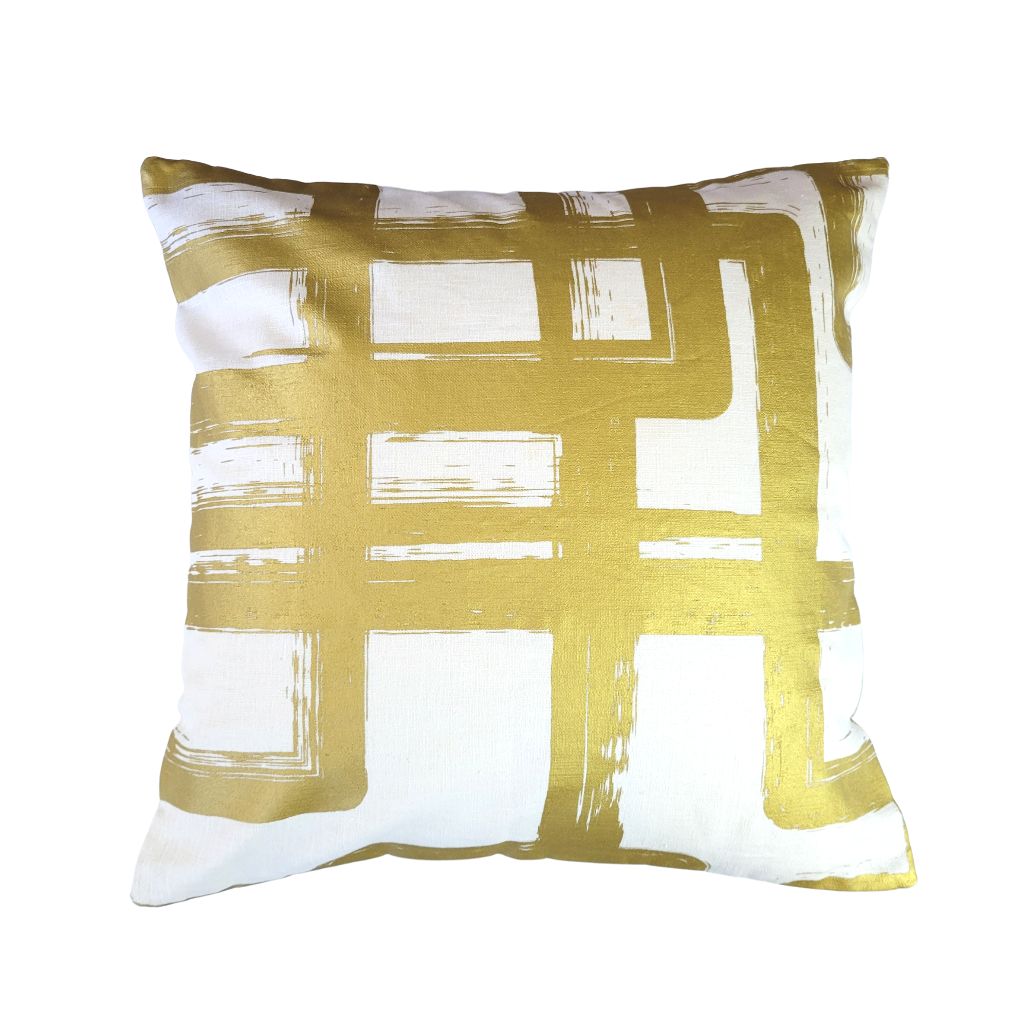 Graphic Brush Linen cushion in gold and white by Ceannis, 50 x 50 cm