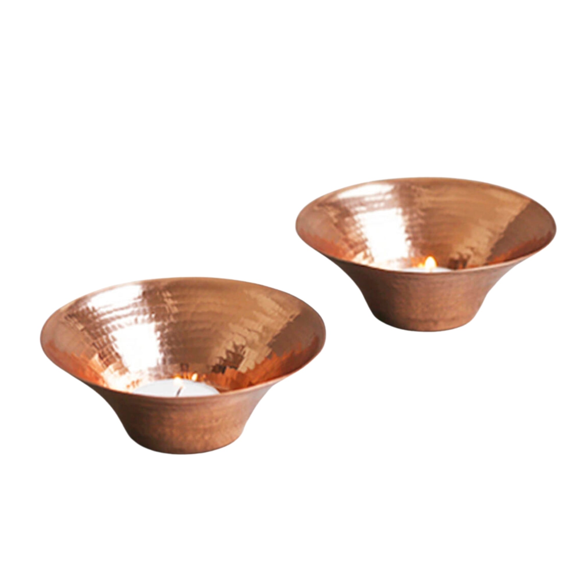 Copper hand-beaten Glimmer tea light holder, handmade in India