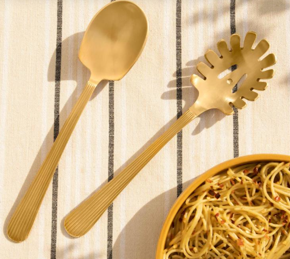 Handcrafted brass noodle and pasta server set