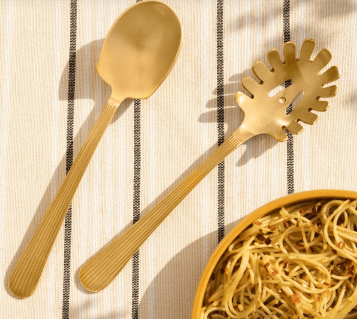 Handcrafted brass noodle and pasta server set