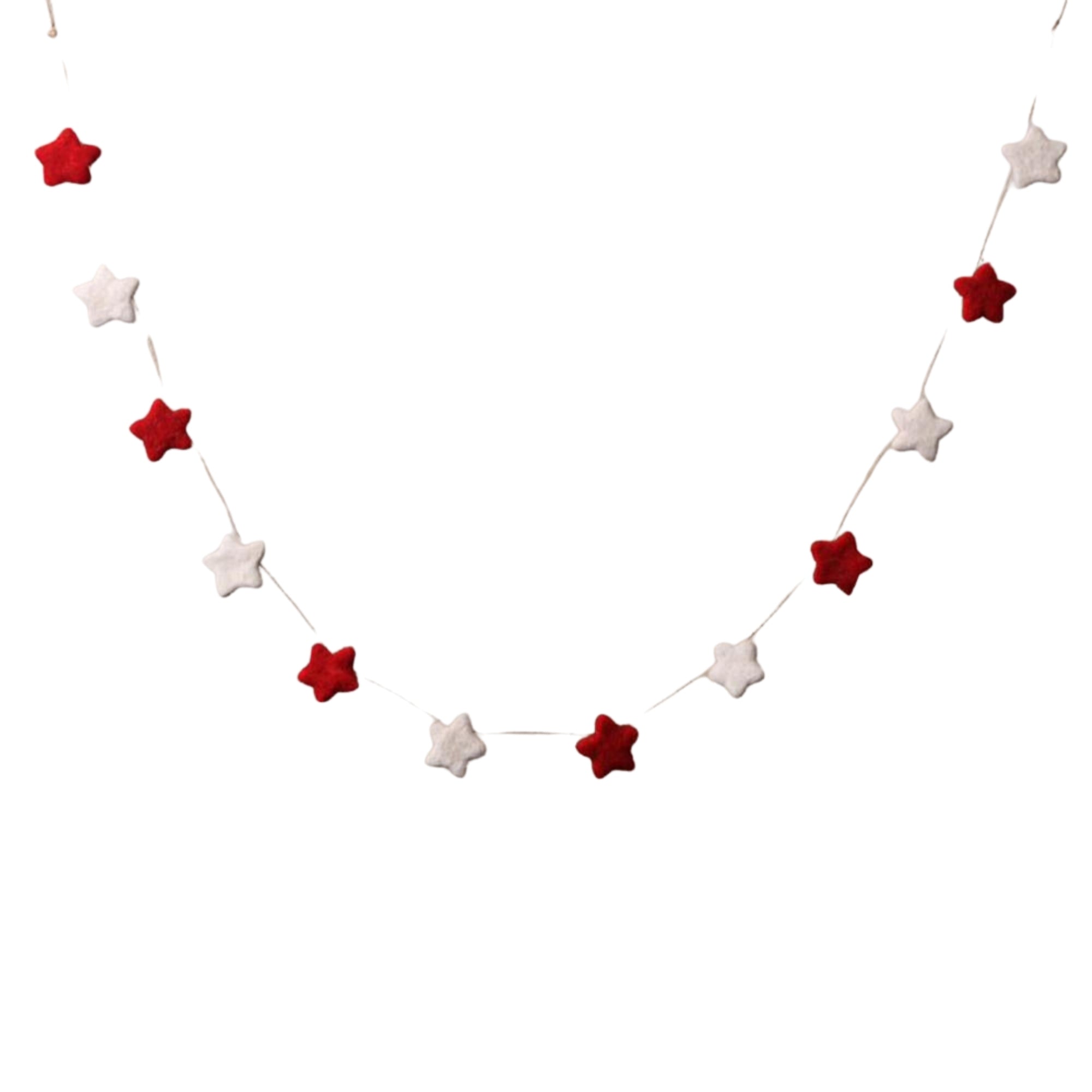Felt mini star garland, red and white stars, handmade in India