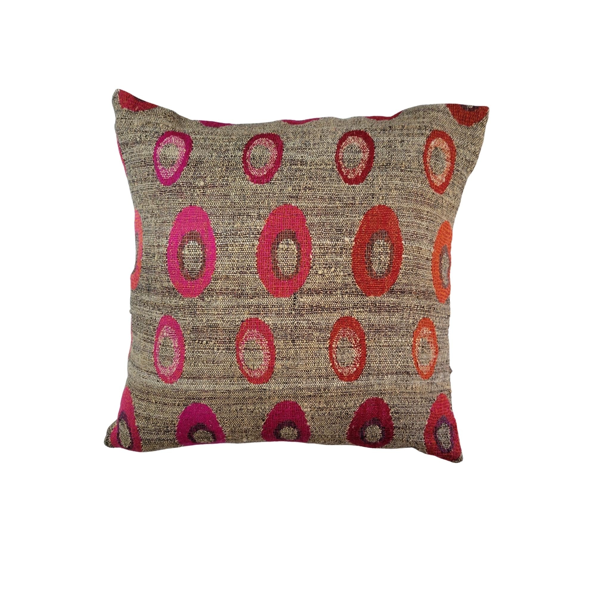 Handwoven wool and silk cushion with polka dot pattern, 45 x 45 cm, India