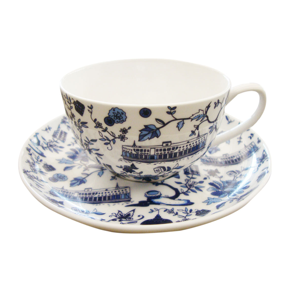 Hong Kong Toile fine bone china cup and saucer in blue by Faux, Mariko Jesse design